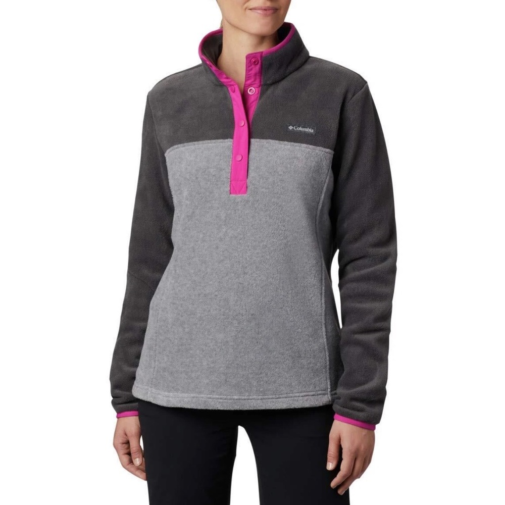 Columbia Women's Benton Springs 1/2 Snap Pullover, Light Grey Heather/Shark